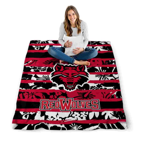 personalized arkansas state red wolves floral stripes scarlet white blanket high quality