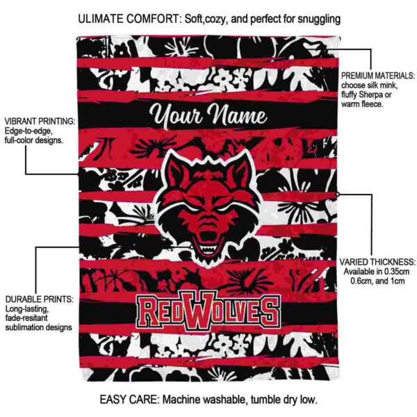 personalized arkansas state red wolves floral stripes scarlet white blanket new arrival