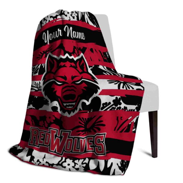 personalized arkansas state red wolves floral stripes scarlet white blanket top rated