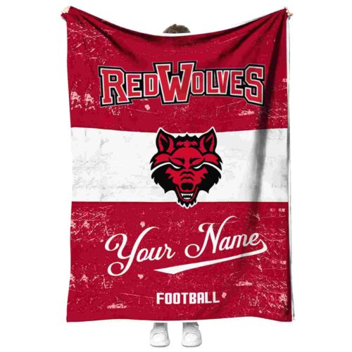 personalized arkansas state red wolves grunge texture scarlet white blanket best selling