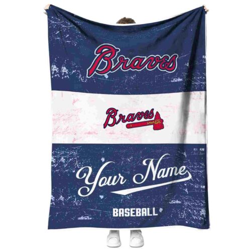 personalized atlanta braves grunge texture navy white blanket best selling