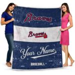 personalized atlanta braves grunge texture navy white blanket best selling