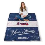 personalized atlanta braves grunge texture navy white blanket best selling
