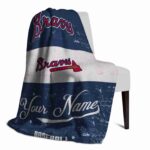personalized atlanta braves grunge texture navy white blanket best selling
