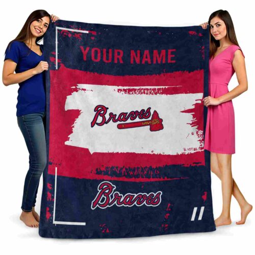 personalized atlanta braves paint strokes navy white blanket fashion forward