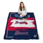 personalized atlanta braves paint strokes navy white blanket best selling