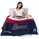 personalized atlanta braves paint strokes navy white blanket best selling