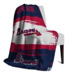 personalized atlanta braves paint strokes navy white blanket best selling