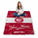 personalized atlanta hawks grunge texture red white blanket best selling