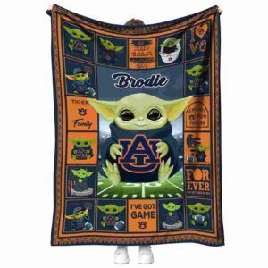 personalized auburn tigers baby yoda navy blue blanket best selling