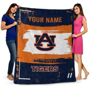 personalized auburn tigers paint strokes navy blue white blanket fashion forward