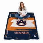 personalized auburn tigers paint strokes navy blue white blanket high quality