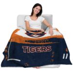 personalized auburn tigers paint strokes navy blue white blanket latest model