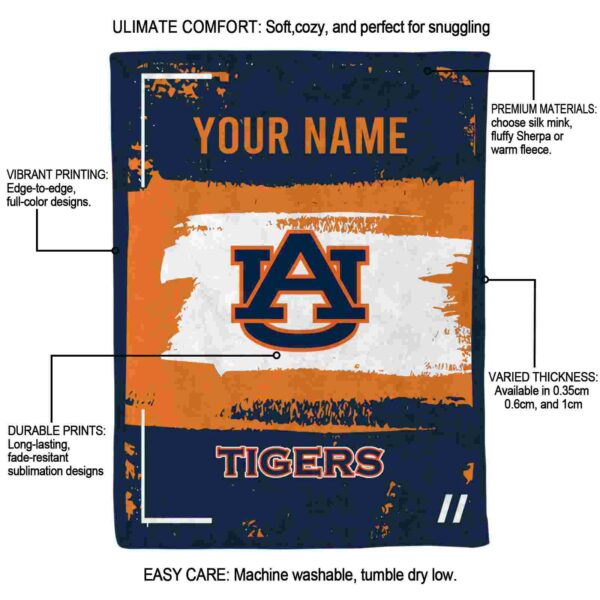 personalized auburn tigers paint strokes navy blue white blanket new arrival