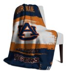 personalized auburn tigers paint strokes navy blue white blanket top rated