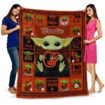 personalized baltimore orioles baby yoda orange blanket best selling