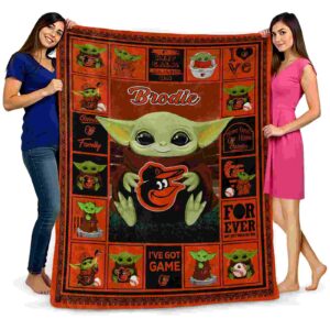 personalized baltimore orioles baby yoda orange blanket fashion forward