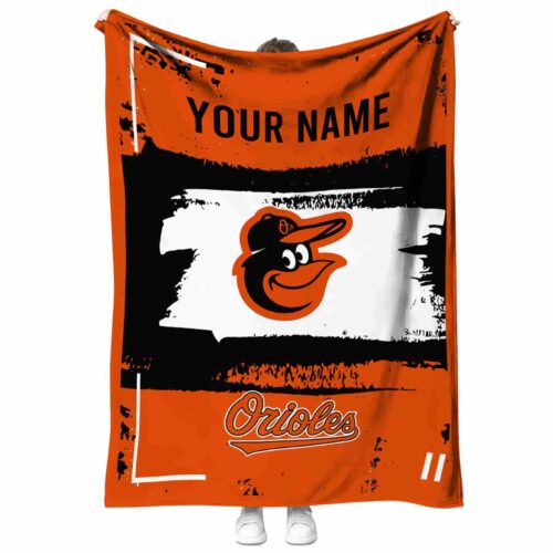 personalized baltimore orioles paint strokes orange white blanket best selling