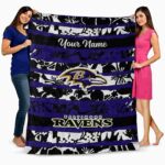personalized baltimore ravens floral stripes purple white blanket best selling
