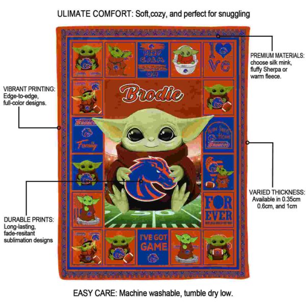 personalized boise state broncos baby yoda orange blanket new arrival