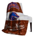 personalized boise state broncos grunge texture orange white blanket best selling