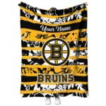 personalized boston bruins floral stripes gold white blanket best selling