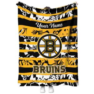 personalized boston bruins floral stripes gold white blanket best selling