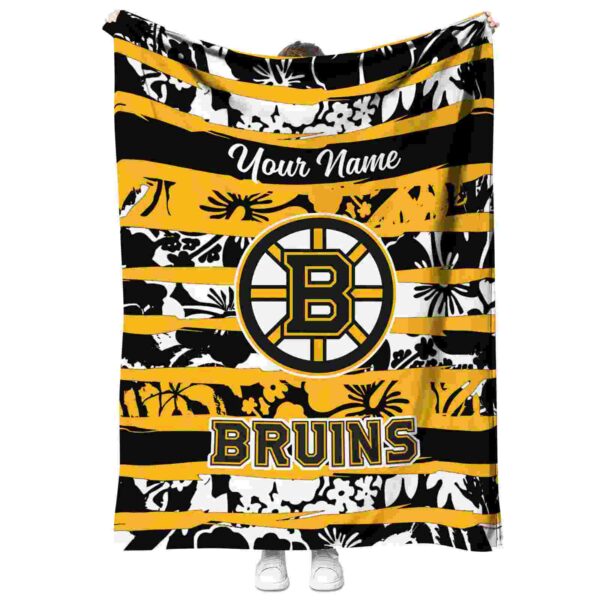 personalized boston bruins floral stripes gold white blanket best selling