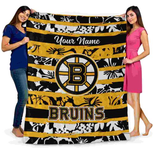 personalized boston bruins floral stripes gold white blanket fashion forward