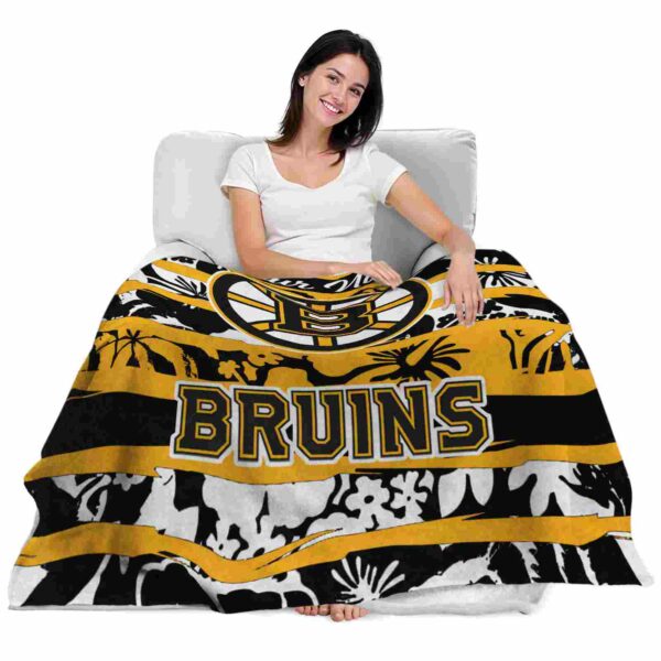 personalized boston bruins floral stripes gold white blanket latest model