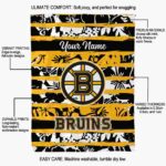 personalized boston bruins floral stripes gold white blanket new arrival