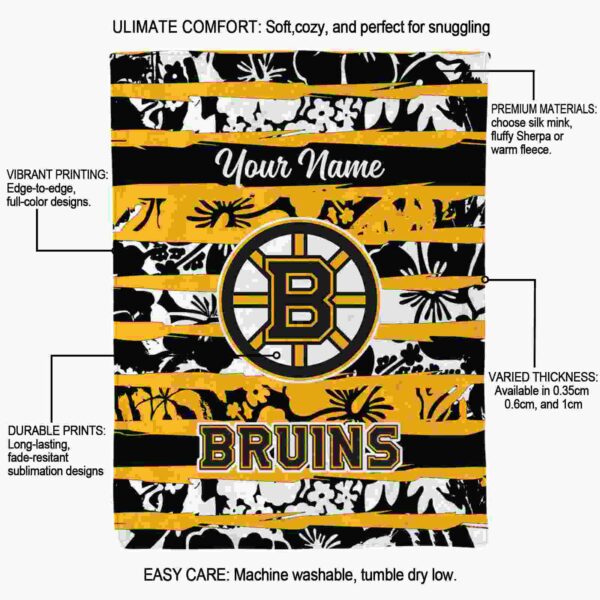 personalized boston bruins floral stripes gold white blanket new arrival