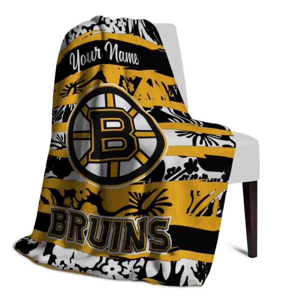 personalized boston bruins floral stripes gold white blanket top rated