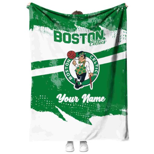 personalized boston celtics grunge streaks green blanket best selling