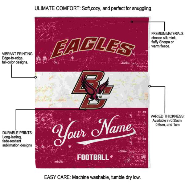 personalized boston college eagles grunge texture maroon white blanket new arrival