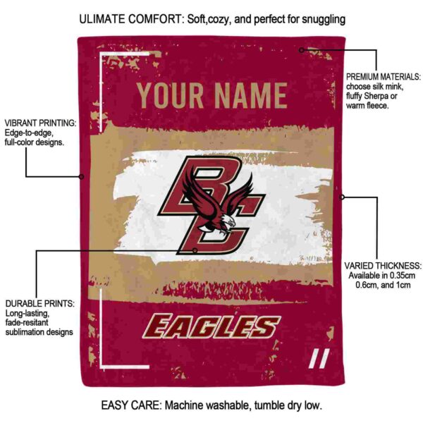 personalized boston college eagles paint strokes maroon white blanket new arrival