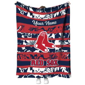 personalized boston red sox floral stripes red white blanket best selling