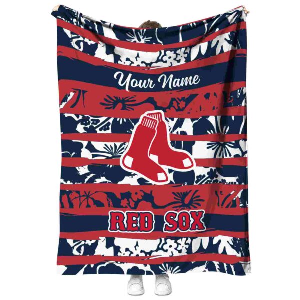 personalized boston red sox floral stripes red white blanket best selling