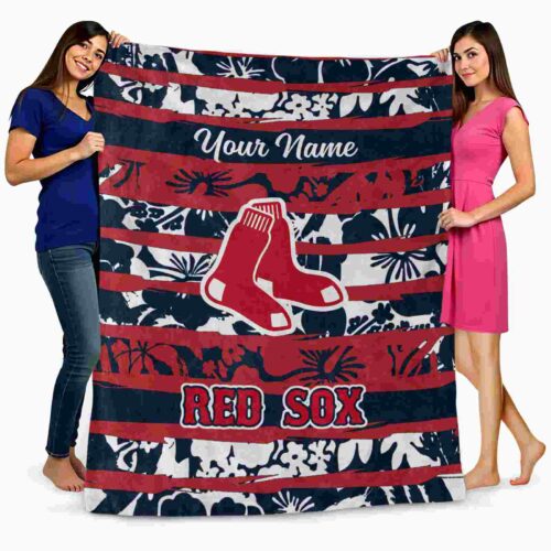 personalized boston red sox floral stripes red white blanket fashion forward