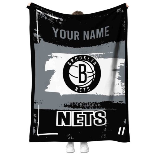 personalized brooklyn nets paint strokes black white blanket best selling