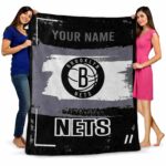 personalized brooklyn nets paint strokes black white blanket best selling