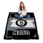 personalized brooklyn nets paint strokes black white blanket best selling