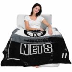 personalized brooklyn nets paint strokes black white blanket best selling