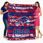 personalized buffalo bills floral stripes blue white blanket best selling