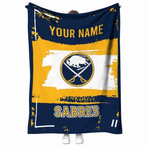 personalized buffalo sabres paint strokes navy blue white blanket best selling
