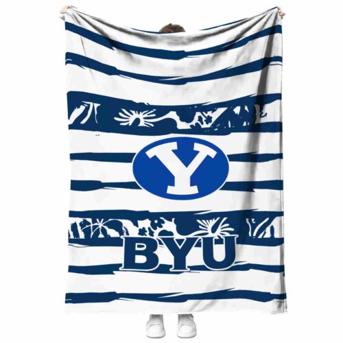 personalized byu cougars floral stripes blue white blanket best selling