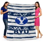 personalized byu cougars floral stripes blue white blanket fashion forward
