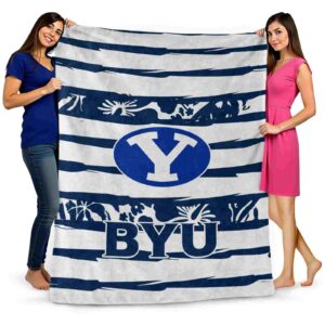 personalized byu cougars floral stripes blue white blanket fashion forward