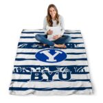 personalized byu cougars floral stripes blue white blanket high quality