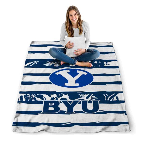 personalized byu cougars floral stripes blue white blanket high quality